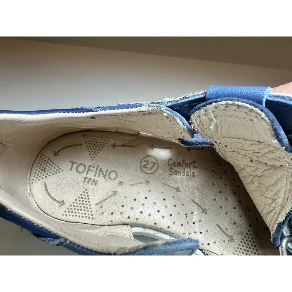 Tofino TFN Kids Blue Leather Fisherman Comfort Sandals Size EU 27 Hook Loop